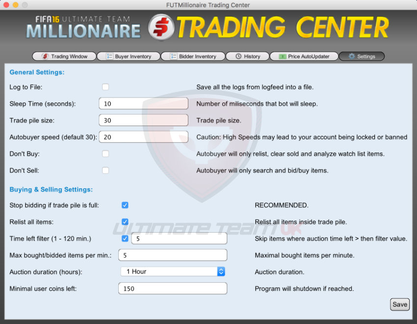 FUTMillionaire-Trading-Center-Settings-Page